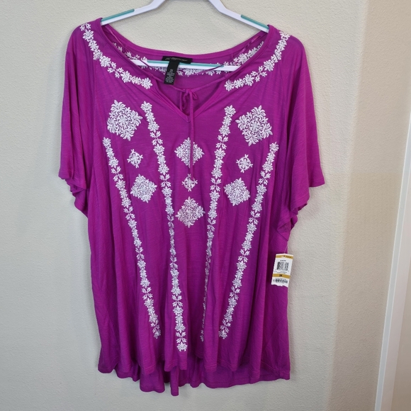 INC Concepts Magenta Embroided Boho Style Knit Tunic Blouse Top Womens Plus 3X - Picture 2 of 14